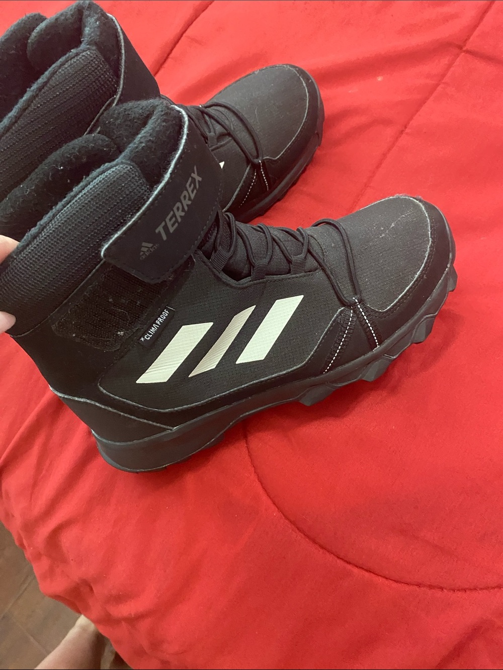 adidas Black Winter Hiking Boots with White Stripes